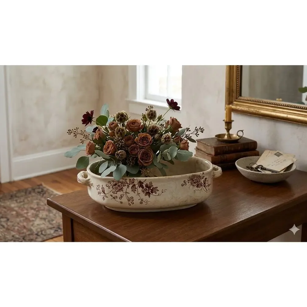 Antique Winkle COLONIAL POTTERY Stoke England May Brown Transferware Tureen Base